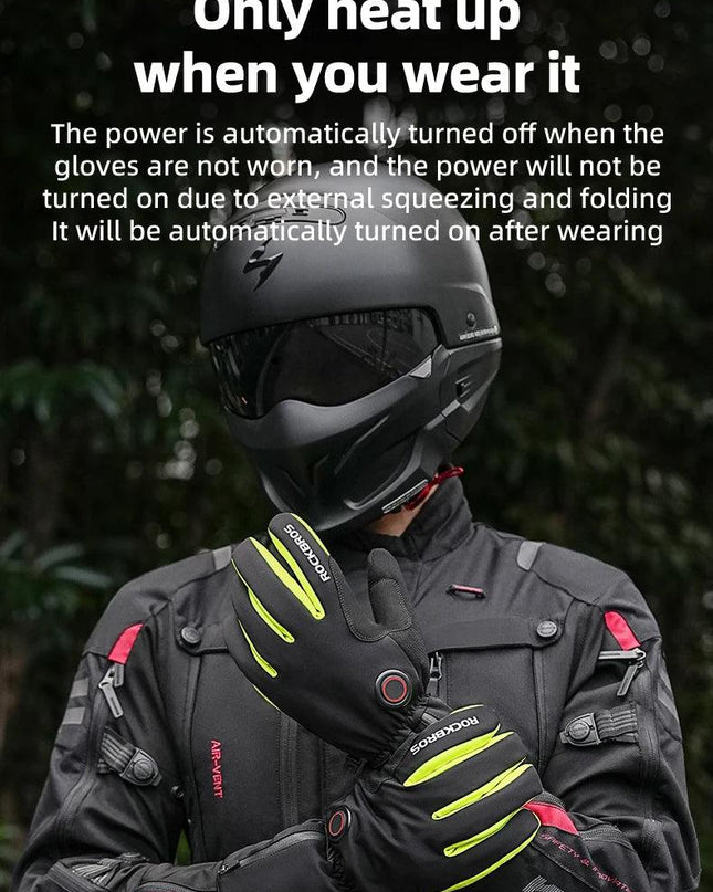 ROCKBROS Warm Heating Gloves Cycling Electric Heating Gloves Intelligent Sensing Winter Thermal Ski Long Glove Type-C charging