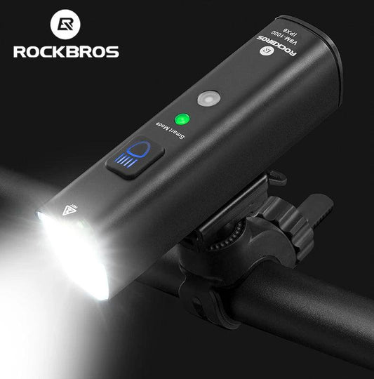 ROCKBROS 1000Lumen Bike Light Smart Vibration Sensing Bike Lamp 5Modes Bicycle Headlight LED Flashlight Lantern Bike Accessories