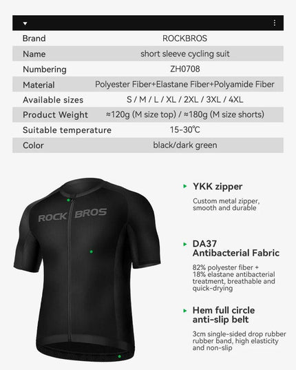 ROCKBROS Cycling Jersey Bib Set MTB Uniform Bike Clothing Quick-Dry Cycling Clothing Short Bicycle Short Sleeve Summer Ciclismo
