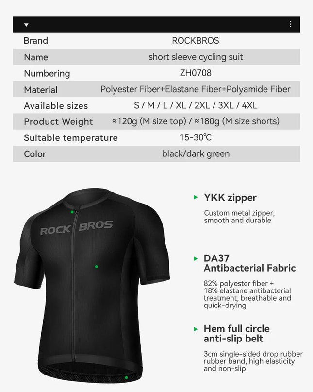 ROCKBROS Cycling Jersey Bib Set MTB Uniform Bike Clothing Quick-Dry Cycling Clothing Short Bicycle Short Sleeve Summer Ciclismo