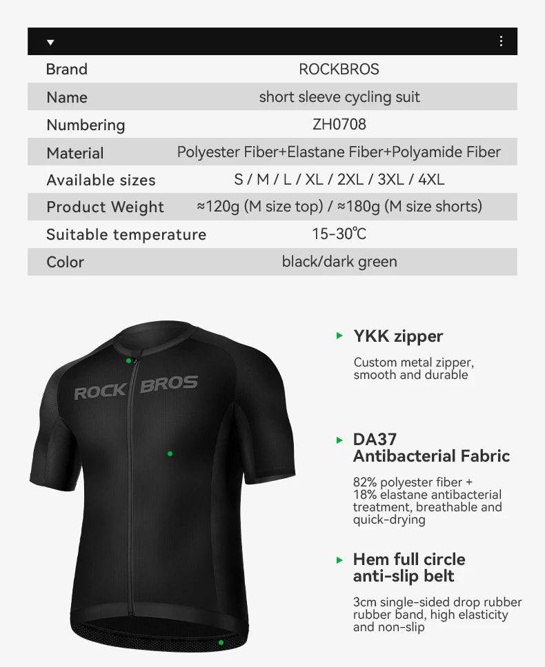 ROCKBROS Cycling Jersey Bib Set MTB Uniform Bike Clothing Quick-Dry Cycling Clothing Short Bicycle Short Sleeve Summer Ciclismo