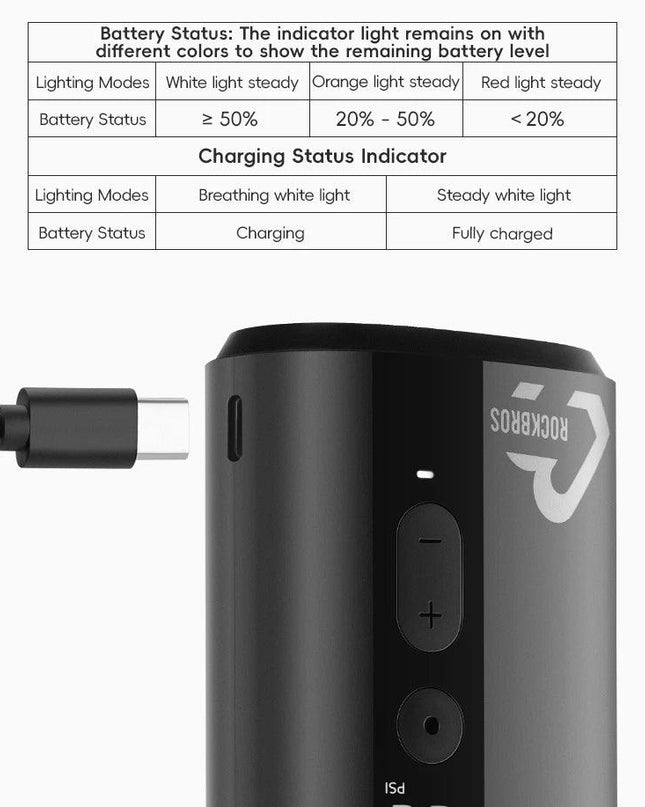 ROCKBROS Mini Pump 150psi Portable Riding Bicycle Electric Air Pump 5V2A Type-C Outdoor Portable  MTB Road Bike Motorcycle Pumps
