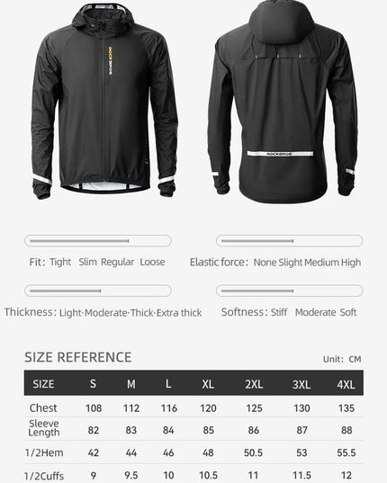 ROCKBROS Raincoat Cycling Waterproof Jacket Lightweight Motorcycle Rain Coat Breathable Reflective Hooded Outdoor Windbreaker
