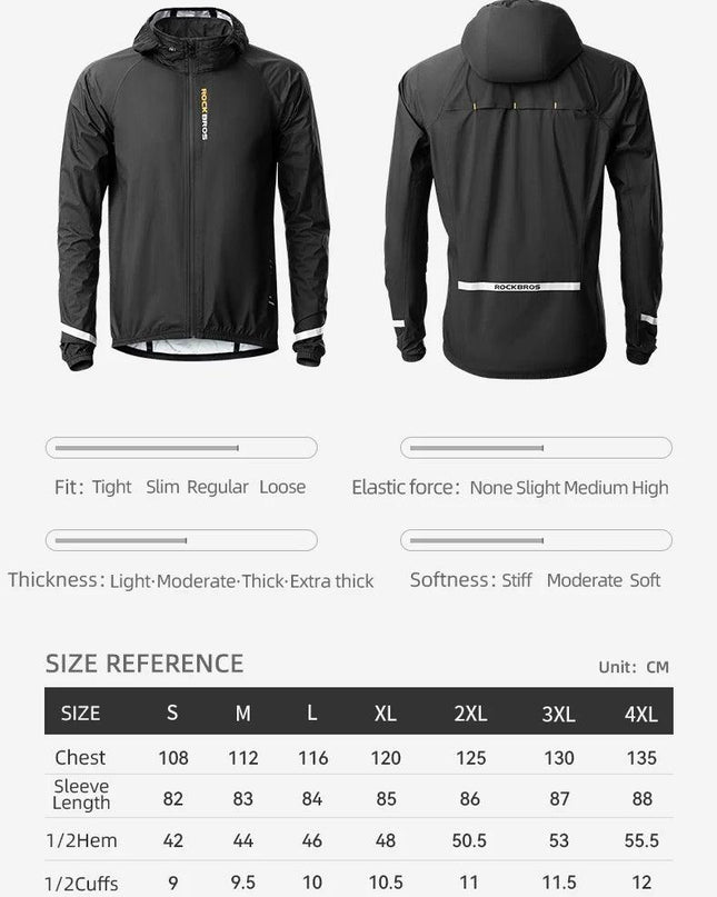 ROCKBROS Raincoat Cycling Waterproof Jacket Lightweight Motorcycle Rain Coat Breathable Reflective Hooded Outdoor Windbreaker