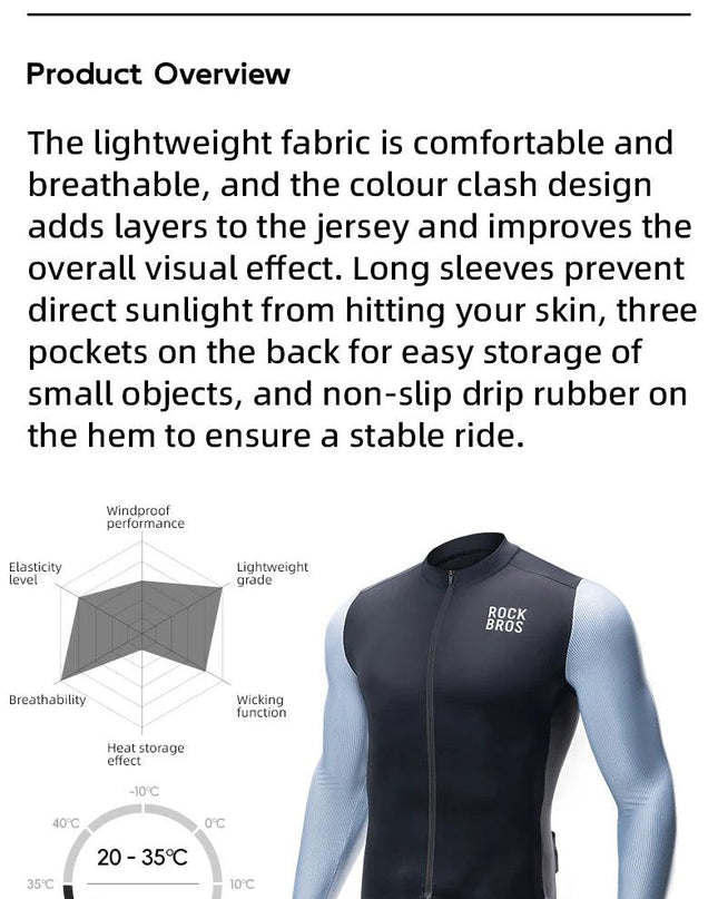 ROCKBROS Cycling Jersey Breathable Long Sleeved Quick Drying With Rear Pocket Bicycle Clothing Non-slip Sweatshirt Cycling Suit