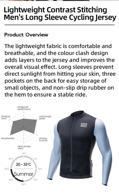 ROCKBROS Cycling Jersey Breathable Long Sleeved Quick Drying With Rear Pocket Bicycle Clothing Non-slip Sweatshirt Cycling Suit