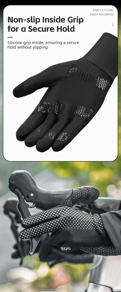 ROCKBROS Full Finger Gloves Sports Breathable Touch Screen Gloves MTB Road Bike Non-slip Gloves Cycling Lengthened Wrist Outdoor