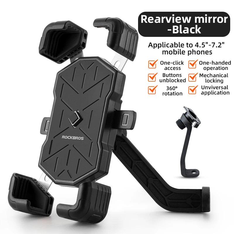 ROCKBROS Bike Phone Holder 360° View Universal Bicycle Phone Holder 4.5-7.2inch Mobile Phone Stand Shockproof Motorcycle Bracket