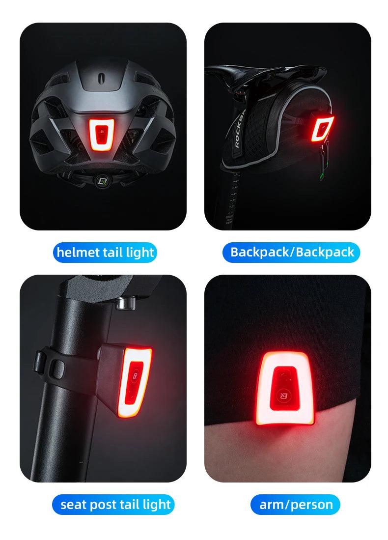 ROCKBROS Bike Light Waterproof Cycling Helmet Taillight Lantern For Bicycle LED USB Rechargeable Safety Night Riding Rear Light