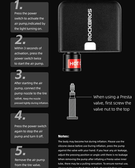 ROCKBROS Mini Electric Air Pump Portable 100PSI Rechargeable Compressor Tire Inflator For Car Bike Motorcycle Bicycle Pump