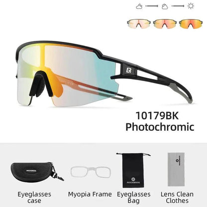 ROCKBROS Photochromic Cycling Glasses Polarized Built-in Myopia Frame Sports Sunglasses Men Women Glasses Cycling Eyewear Goggle