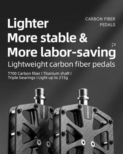 ROCKBROS Ultra-Light Carbon Fiber Pedals 3-Bearing MTB Bicycle Pedals Labor Saving Waterproof Anti-Slip Road Mountain Bike Pedal