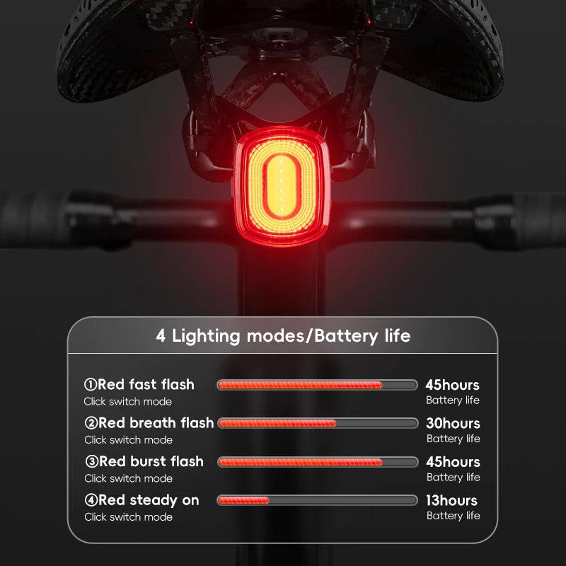 ROCKBROS Bicycle Tail Light Same Frequency Induction Brake Taillight IPX6 Waterproof Light Type-C Night Riding Warning Light