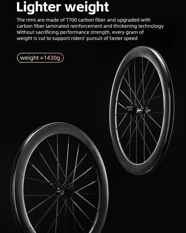 ROCKBROS Carbon Bicycle Wheelset 38mm 55mm Wheel Tubeless Clincher Tires Cycling Wheel Set Road Bike Steel Ball/Ceramic Peilin