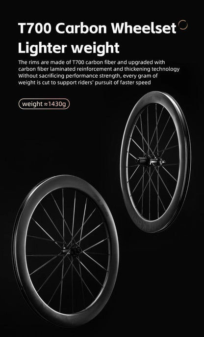 ROCKBROS Carbon Bicycle Wheelset 38mm 55mm Wheel Tubeless Clincher Tires Cycling Wheel Set Road Bike Steel Ball/Ceramic Peilin