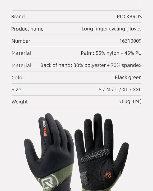 ROCKBROS Long Finger Cycling Gloves Spring Autumn Gloves Non-slip Shock-absorbing Touch Screen Reflective MTB Road Bike Glove