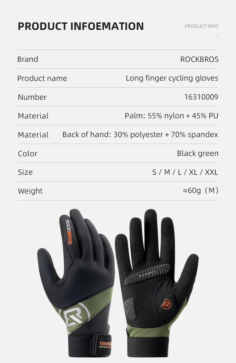 ROCKBROS Long Finger Cycling Gloves Spring Autumn Gloves Non-slip Shock-absorbing Touch Screen Reflective MTB Road Bike Glove