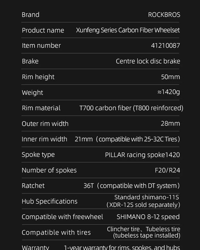 ROCKBROS Wheelset Ultralight Cycling Road Disc Carbon Wheelset  Tubeless Rim Tape 50mm Ratchet System 36T Road For Racing Bike