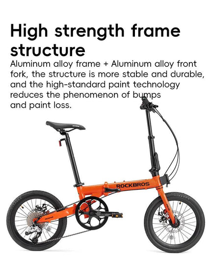 ROCKBROS Bike 16 inch with SRAM X4/X5-speed Aluminium Alloy Frame Adult Folding Bike Adjustable 9-Speed 11-32T Cassette Bike