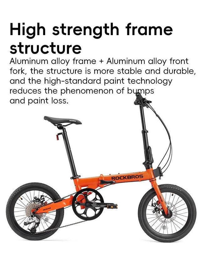 ROCKBROS Bike 16 inch with SRAM X4/X5-speed Aluminium Alloy Frame Adult Folding Bike Adjustable 9-Speed 11-32T Cassette Bike