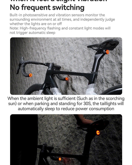 ROCKBROS Bicycle  Bar End Light Rear Light IPX6 Bike Lamp 5 modes Intelligent Brake Sensor Safety Light for Night Riding