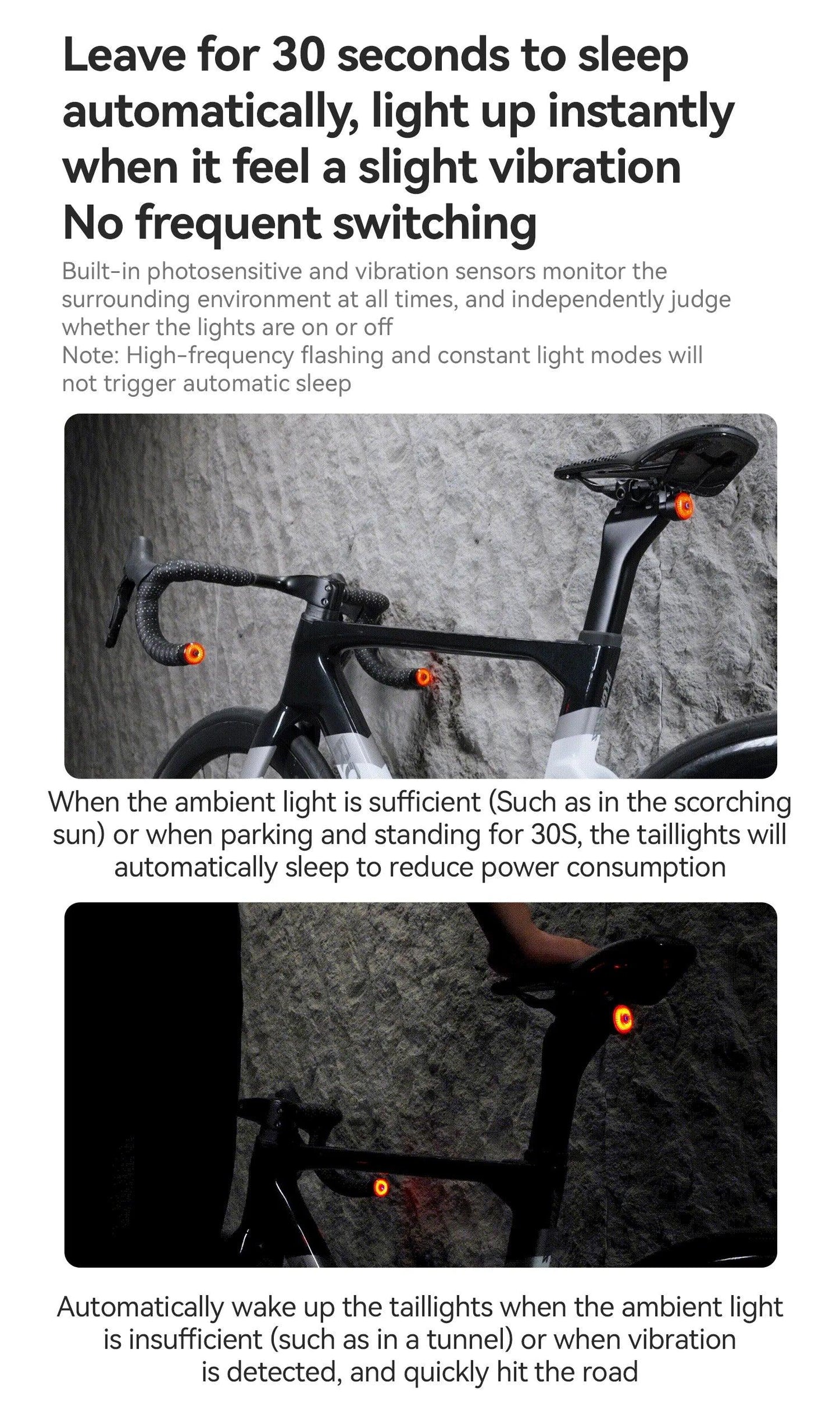 ROCKBROS Bicycle  Bar End Light Rear Light IPX6 Bike Lamp 5 modes Intelligent Brake Sensor Safety Light for Night Riding