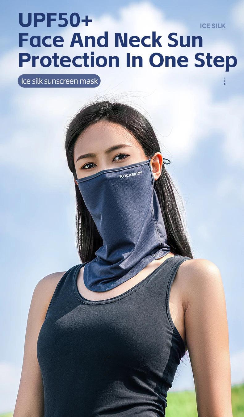 ROCKBROS Summer Ice Silk Mask Anti-UV Quick-drying Face Cover Sunscreen Bandana Breathable Neck Protection Hanging Ear Scarf