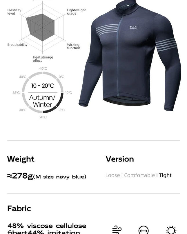 ROCKBROS Winter Cycling Jacket Warm Long Sleeves Top Riding Clothing Tight Reflective Logo Men's Cycling Jersey Profession Cloth