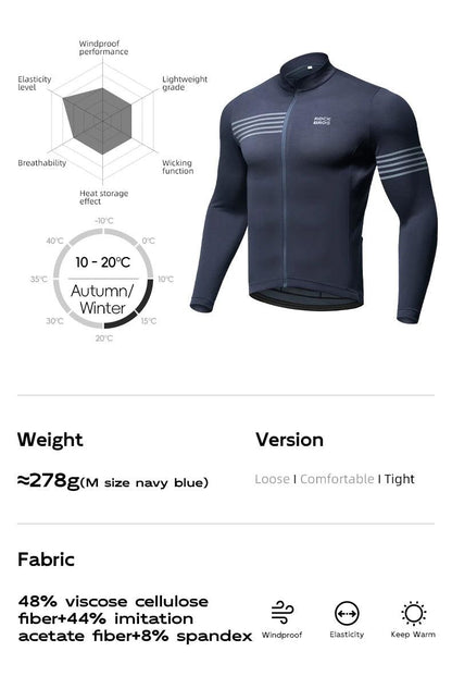 ROCKBROS Winter Cycling Jacket Warm Long Sleeves Top Riding Clothing Tight Reflective Logo Men's Cycling Jersey Profession Cloth