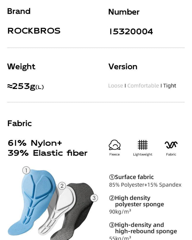 ROCKBROS Winter Cycling Bib Pants Breathable Long Pants Road Bike Pants Bib Tights 3D Cushion Padded Fleece Thermal Bicycle Pant