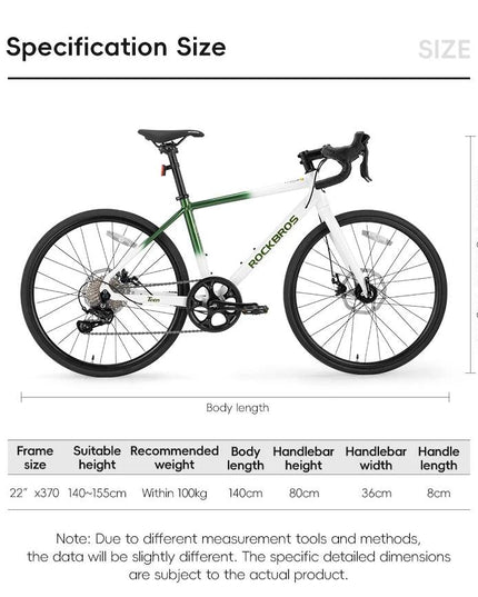 ROCKBROS Road Bike Student Teenager 22 inch Aluminum Frame Bike 10 Speed Disc Brake Bicycle Lightweight City Bike