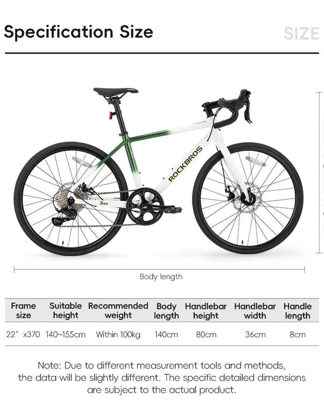 ROCKBROS Road Bike Student Teenager 22 inch Aluminum Frame Bike 10 Speed Disc Brake Bicycle Lightweight City Bike