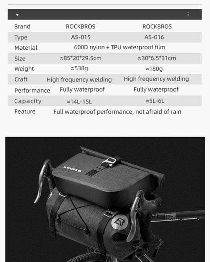 ROCKBROS Bicycle Bag Big Capacity Waterproof Front Tube Cycling Bag MTB Handlebar Bag Front Frame Trunk Pannier Bike Accessories
