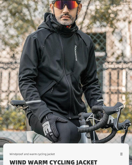 ROCKBROS Bicycle Jacket Winter Cycling Clothing Thermal Fleece Long Sleeve Cycling Bike Clothing Warmer Windproof Sportswear
