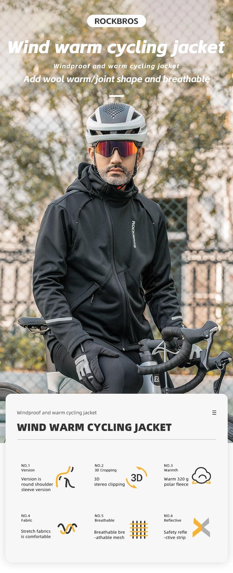 ROCKBROS Bicycle Jacket Winter Cycling Clothing Thermal Fleece Long Sleeve Cycling Bike Clothing Warmer Windproof Sportswear