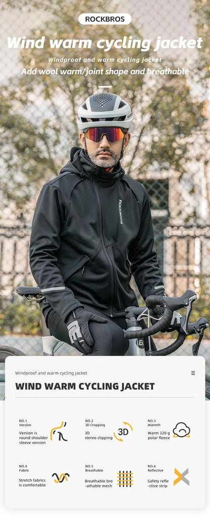 ROCKBROS Bicycle Jacket Winter Cycling Clothing Thermal Fleece Long Sleeve Cycling Bike Clothing Warmer Windproof Sportswear