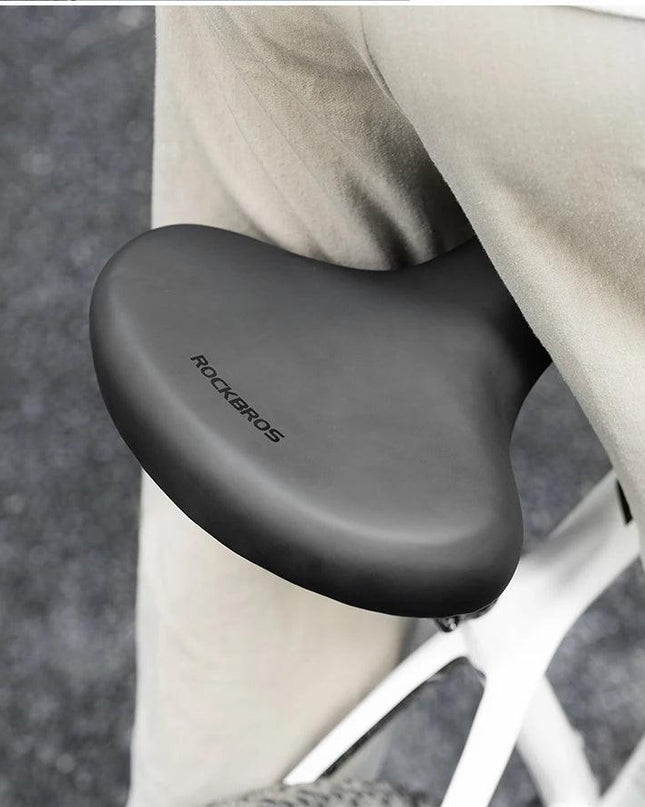 ROCKBROS Bicycle Saddle PVC Leather Comfortable Bike Seat Soft Shock Absorption Oversize Water-Resistant Cycling Cushion
