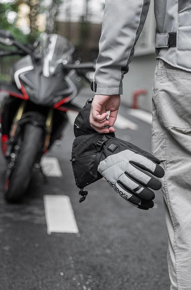 ROCKBROS Warm Heated Gloves Snowmobile Gloves With 3 Levels 4000mAh Rechargeable Battery Powered Electric Thermal Heat Glove