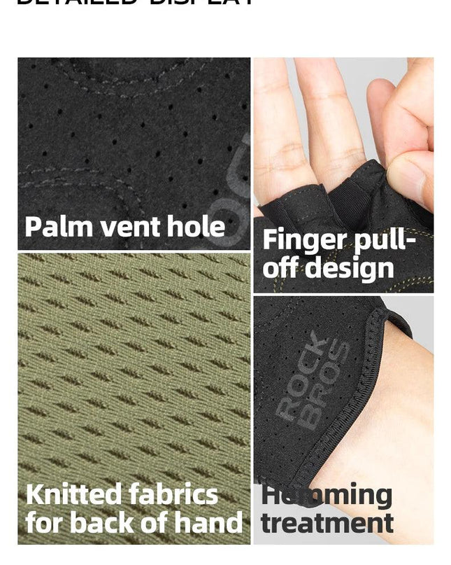 ROCKBROS Half Finger Gloves SBR Palm Pads Breathable Anti-shock Cycling Gloves High Elasticity Fitness Bicycle Fingerless Gloves
