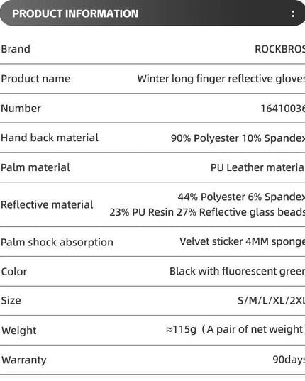 ROCKBROS Cycling Gloves Winter Windproof Keep Warm Reflective Gloves Thickened Palm Pad Touch Screen Night Cycling Glove MTB Men