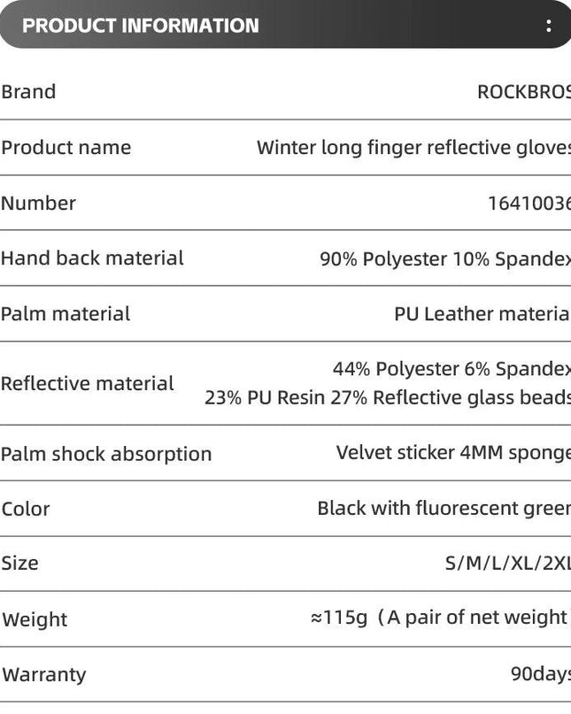 ROCKBROS Cycling Gloves Winter Windproof Keep Warm Reflective Gloves Thickened Palm Pad Touch Screen Night Cycling Glove MTB Men