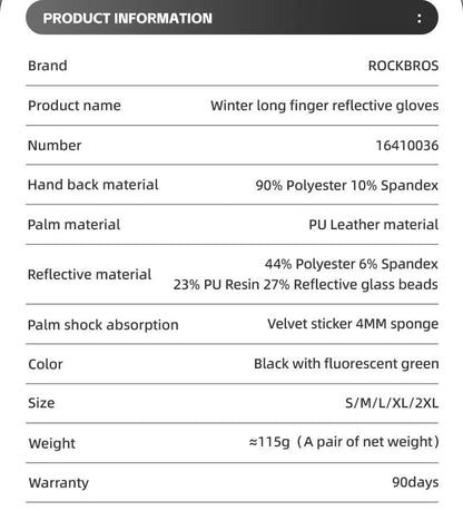 ROCKBROS Cycling Gloves Winter Windproof Keep Warm Reflective Gloves Thickened Palm Pad Touch Screen Night Cycling Glove MTB Men