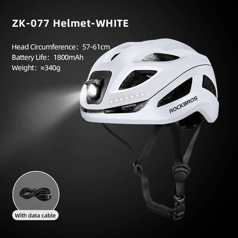 ROCKBROS Bicycle Light Helmet Type-C Charging Cycling Helmet Rechargeable Adjustable MTB Safely Mountain Road Scooter Helmet