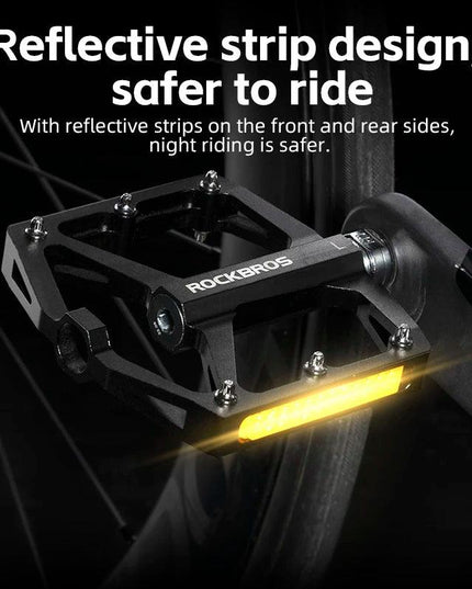 ROCKBROS Bicycle Pedals Save Effort Aluminum Alloy Anti-slip MTB Road Mountain Reflective Bearing Cycling Pedals Bike Accessory