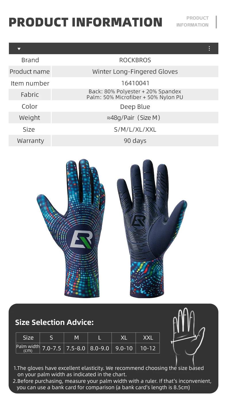 ROCKBROS Cycling Gloves Winter Warm Fleece Long Finger Gloves Mountain Road Cycling Gloves Full Finger Lengthened Wrist Guards