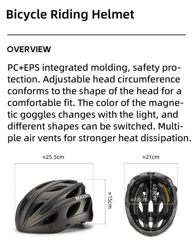 ROCKBROS Bike Helmet Lightweight Breathable Helmet PC+EPS with Photochromic Lens Wind-breaking Brim Safety Cycling Helmet
