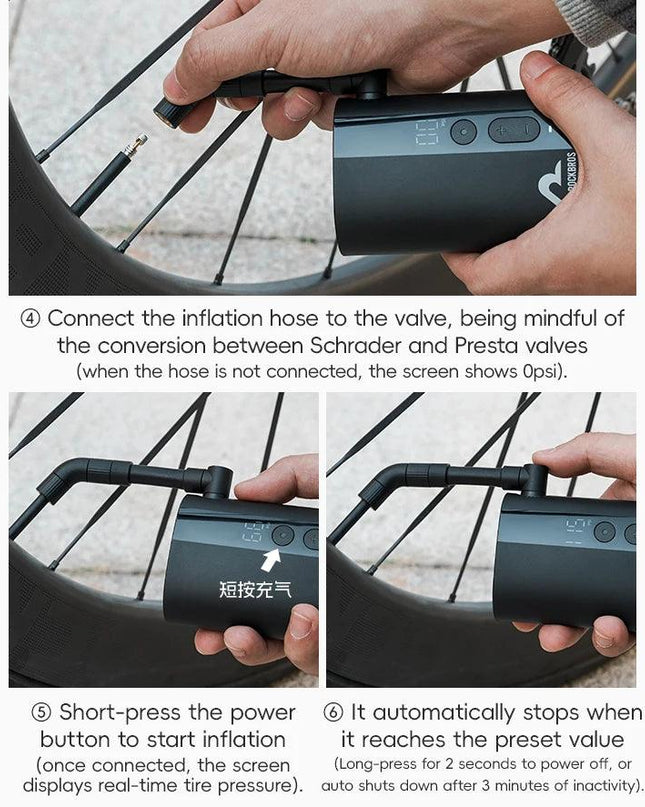 ROCKBROS Mini Pump 150psi Portable Riding Bicycle Electric Air Pump 5V2A Type-C Outdoor Portable  MTB Road Bike Motorcycle Pumps