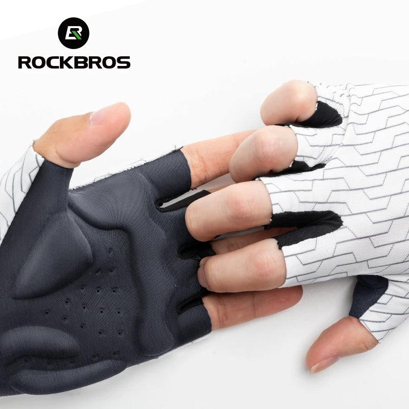 ROCKBROS Cycling Gloves Sunscreen Breathable MTB Road Bike Gloves Shock Absorption Non-slip Gloves Outdoor Thickened Palm Pad