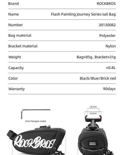ROCKBROS Bicycle Seat Bag Lightweight Bike Saddle Bag for Cycling Essentials Reflective Rear Pack Wear-Resistant Bag