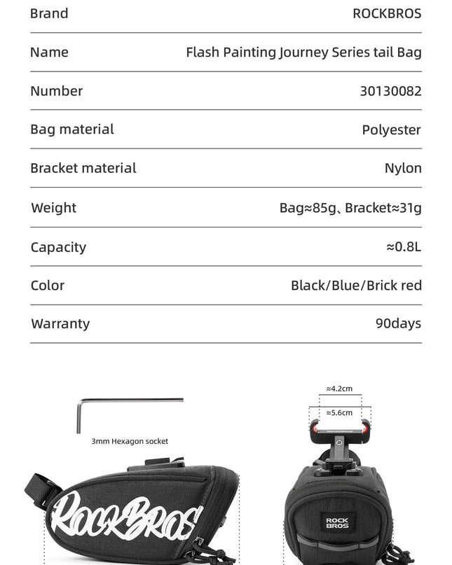 ROCKBROS Bicycle Seat Bag Lightweight Bike Saddle Bag for Cycling Essentials Reflective Rear Pack Wear-Resistant Bag